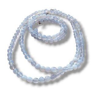 Jay King Blue chalcedony Stone Set Bracelet & Necklace 34" New Blue